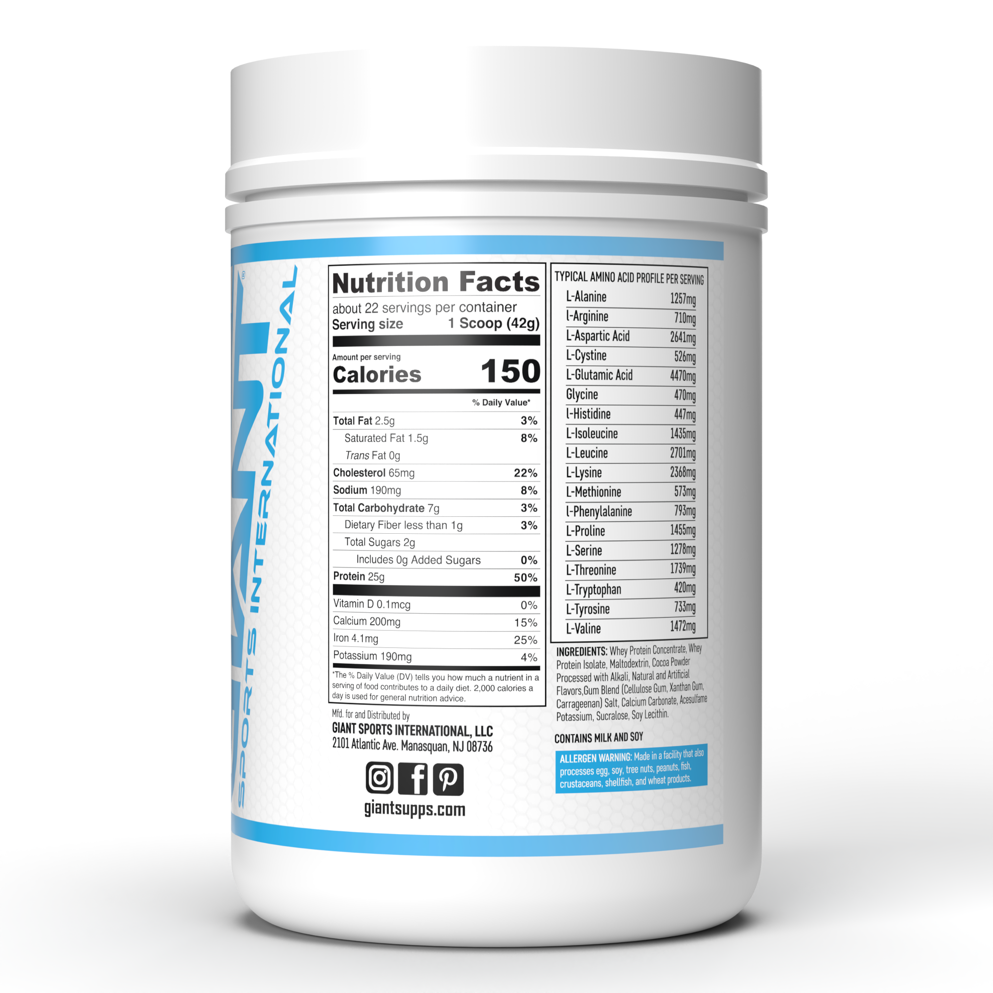 Proteína Giant Sports Everyday Whey Protein Powder - 25g de Proteina - Sabor Chocolate - 22 Servicios -