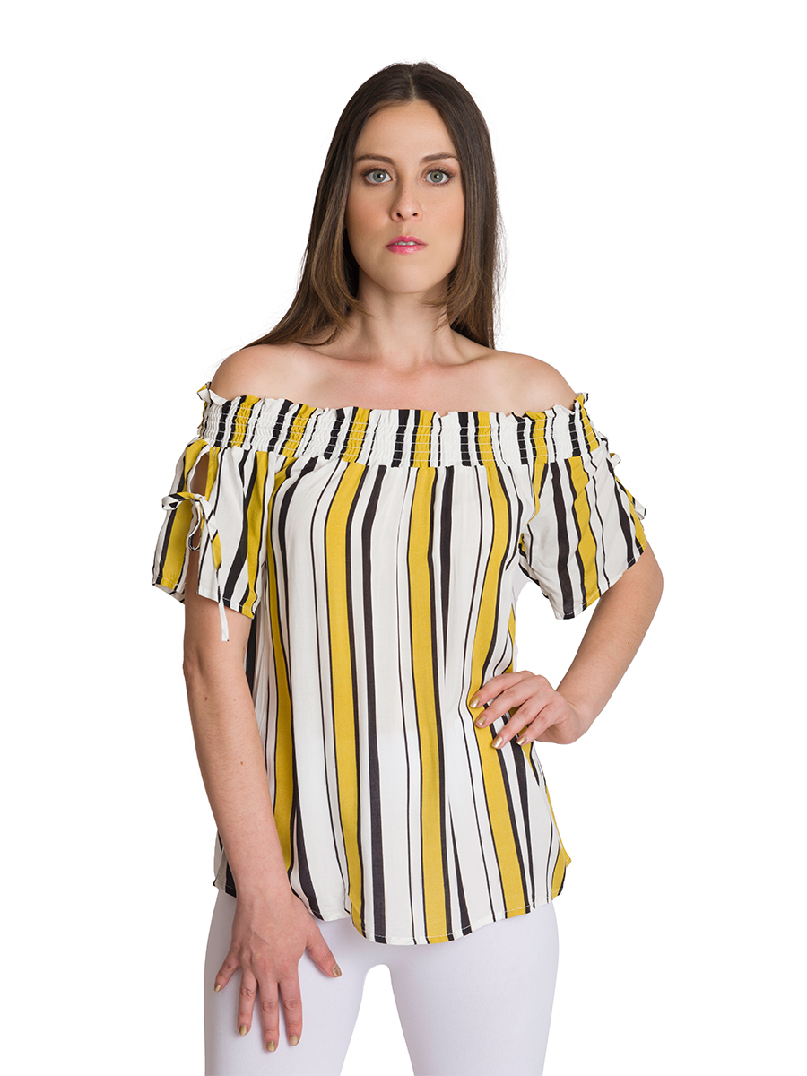 Blusa Moda Corte Campesina Rayas Verticales V-k102-1