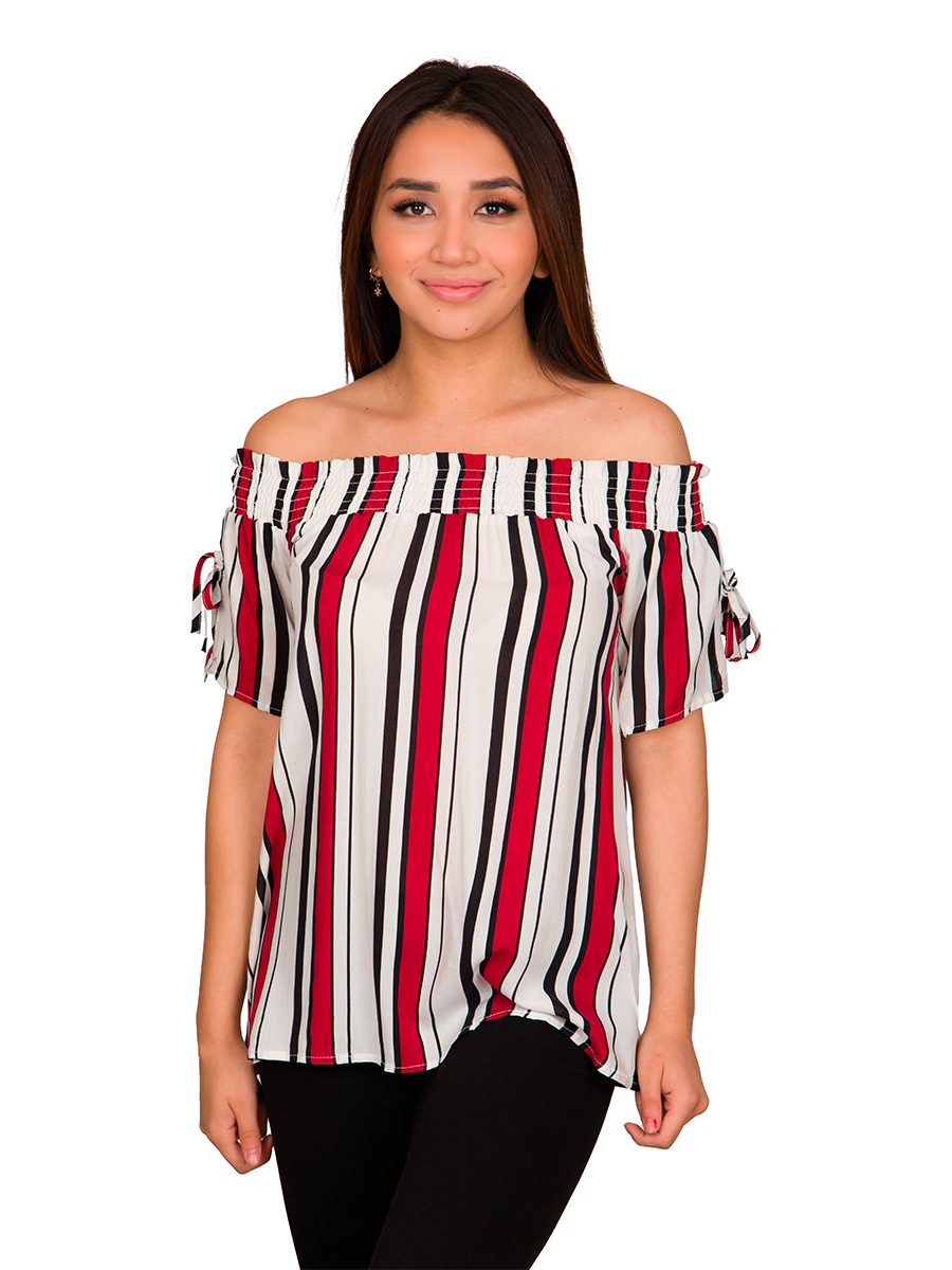 Blusa Moda Corte Campesina Rayas Verticales V-k102-1
