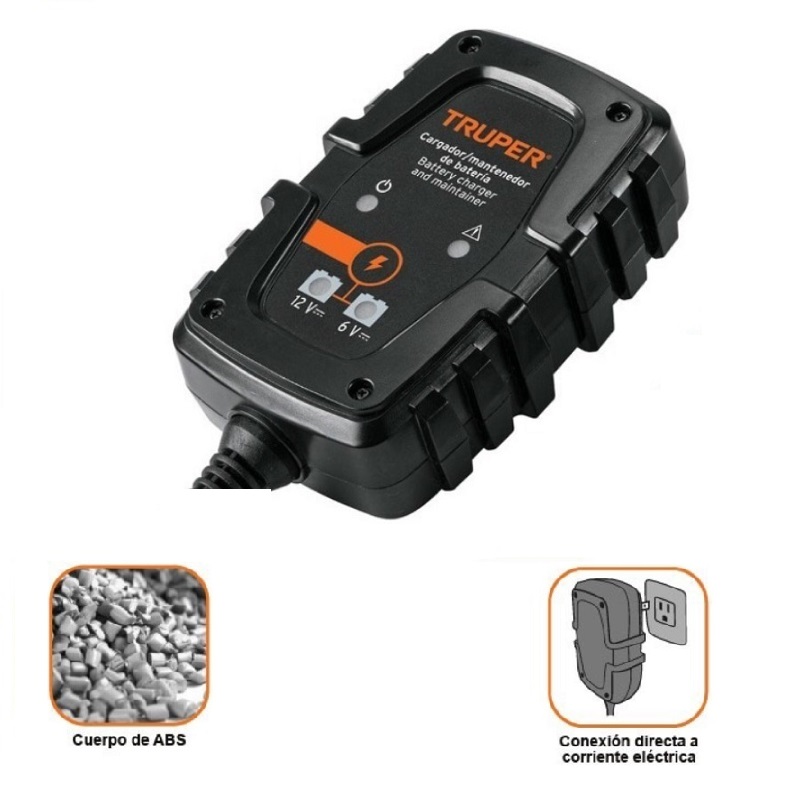 Cargador de 1 A para baterías de 6 y 12V Truper CARBA-1 Ideal para baterías de automóviles y motocicletas