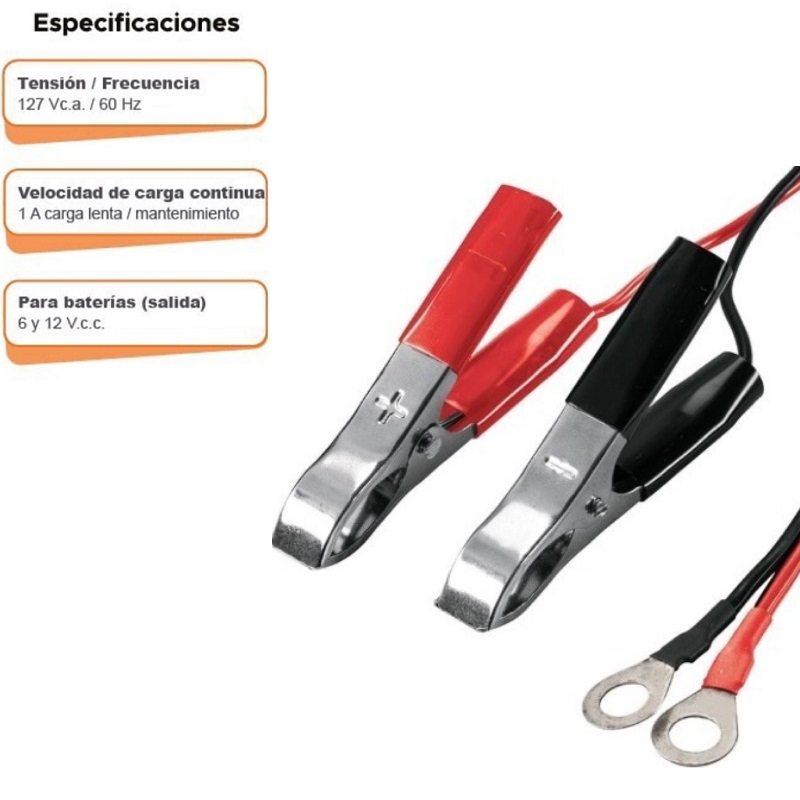 Cargador de 1 A para baterías de 6 y 12V Truper CARBA-1 Ideal para baterías de automóviles y motocicletas