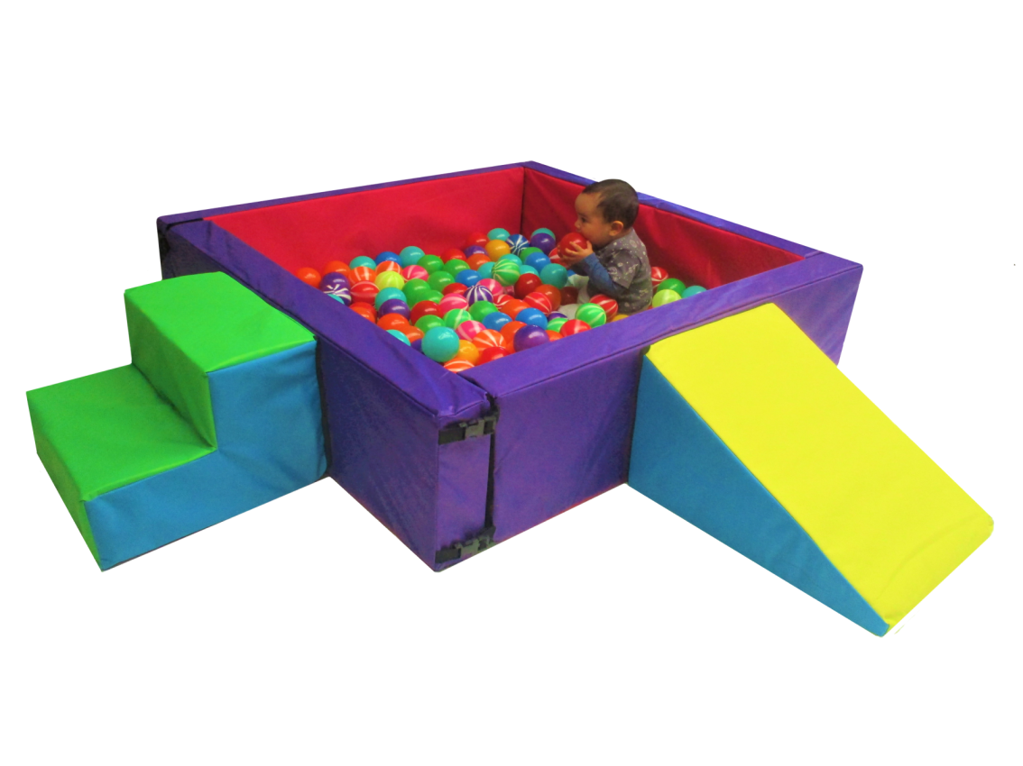 Alberca Cuadrada de Pelotas con 100 pelotas + Rampa + Escalera