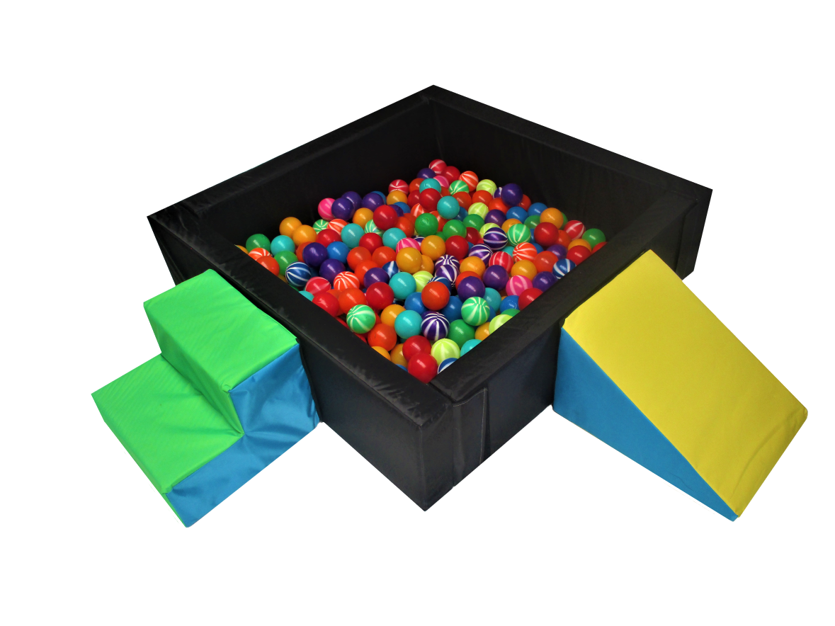 Alberca Cuadrada de Pelotas con 100 pelotas + Rampa + Escalera