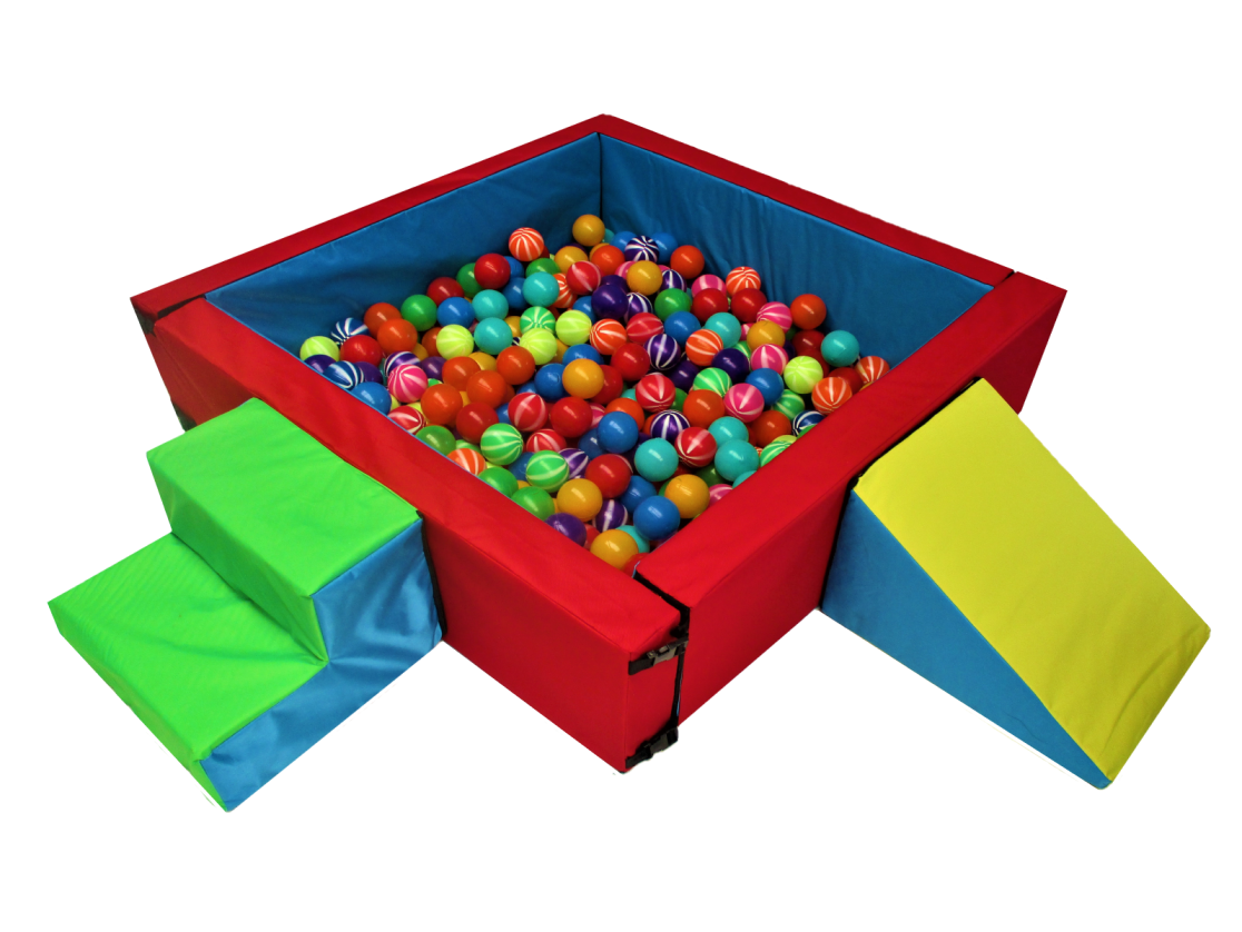 Alberca Cuadrada de Pelotas con 100 pelotas + Rampa + Escalera