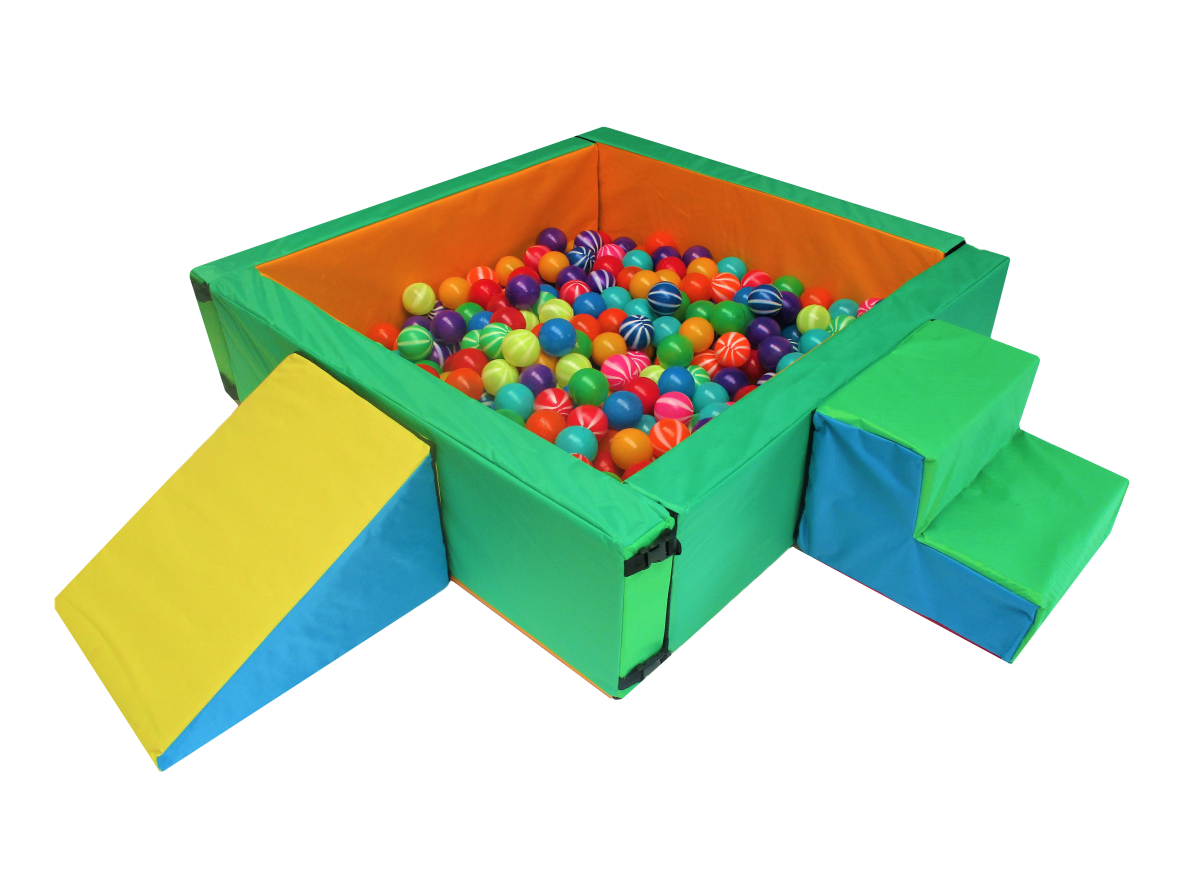 Alberca Cuadrada de Pelotas con 100 pelotas + Rampa + Escalera