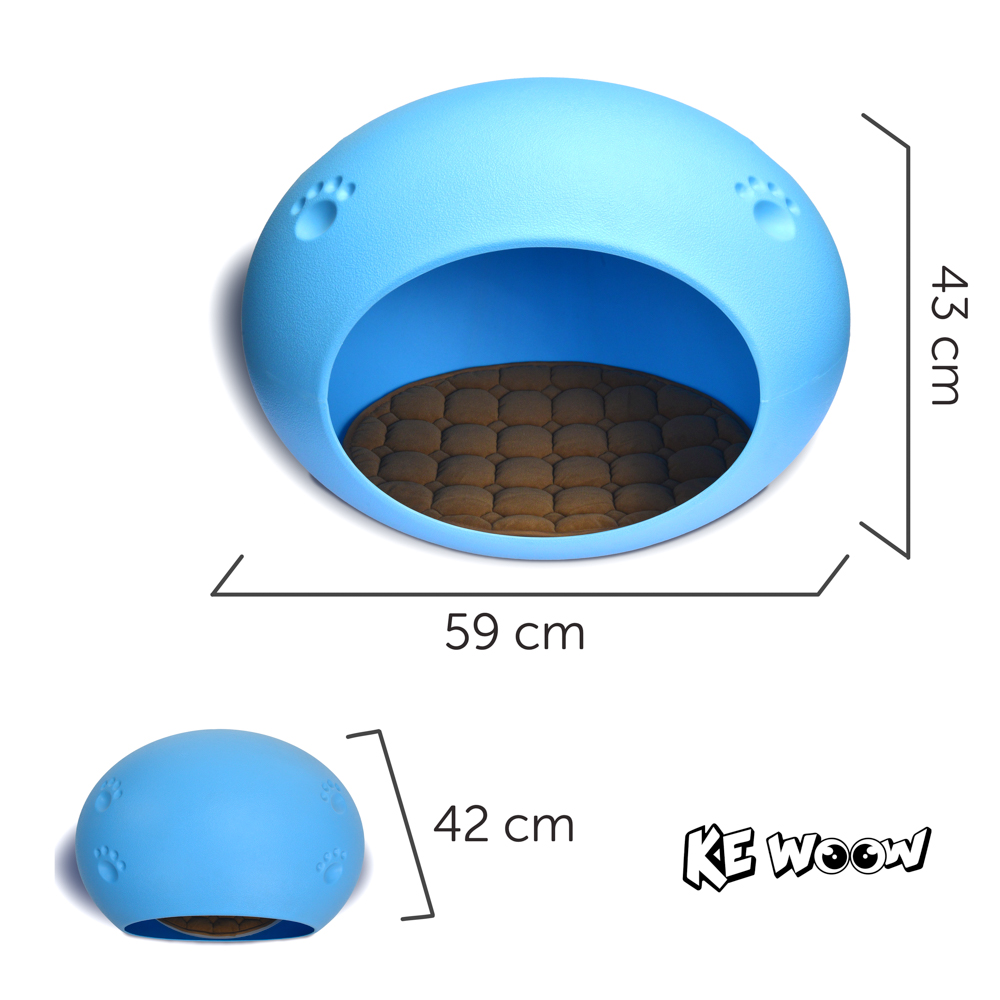 KE WOOW Casa para gato, Cat bed, Cama tipo cueva con tapete interior base térmica para perro, gato y otras mascotas, Tamaño grande. ideal para razas de perro miniatura y Chicas, Color Azul