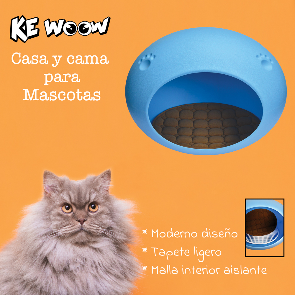 KE WOOW Casa para gato, Cat bed, Cama tipo cueva con tapete interior base térmica para perro, gato y otras mascotas, Tamaño grande. ideal para razas de perro miniatura y Chicas, Color Azul