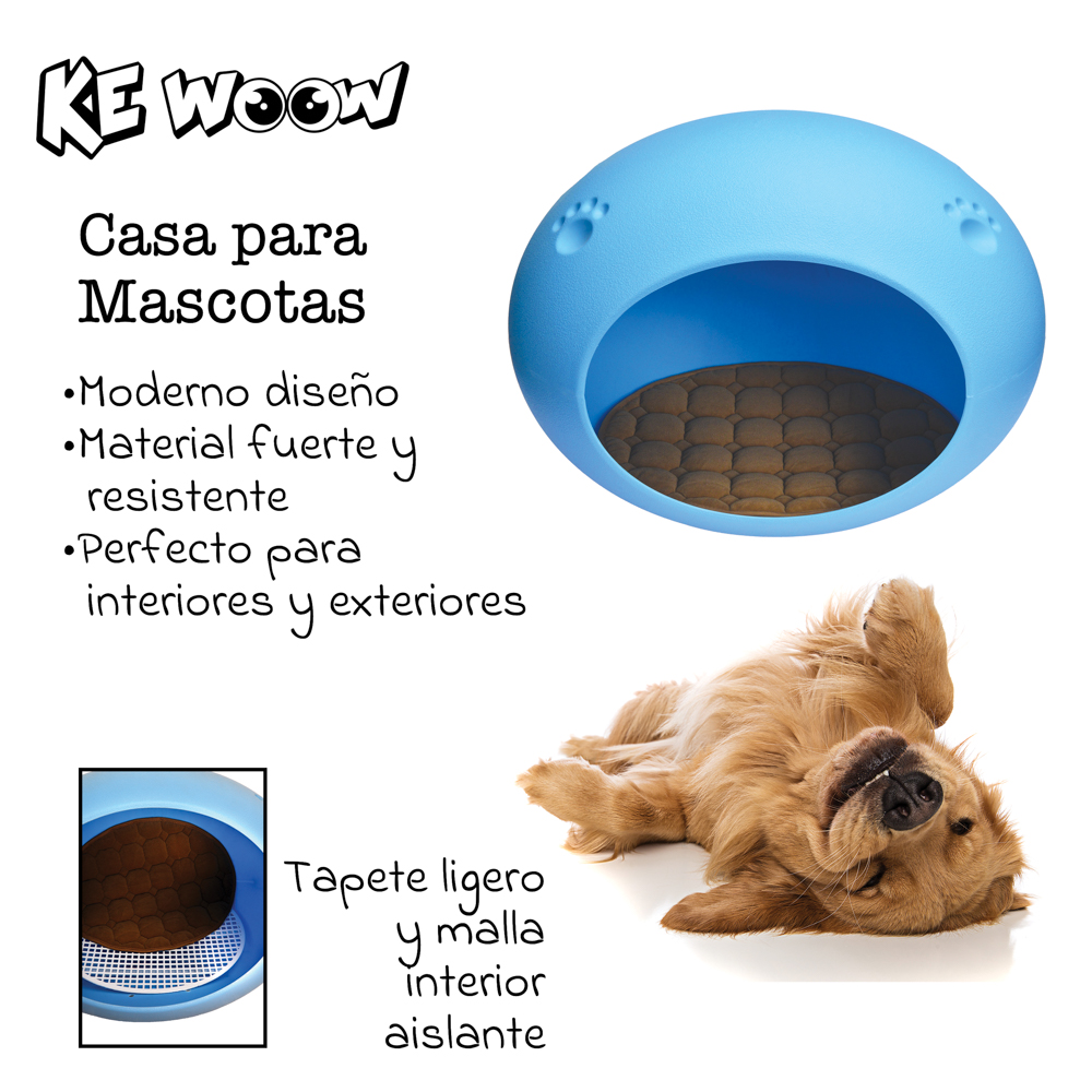 KE WOOW Casa para gato, Cat bed, Cama tipo cueva con tapete interior base térmica para perro, gato y otras mascotas, Tamaño grande. ideal para razas de perro miniatura y Chicas, Color Azul