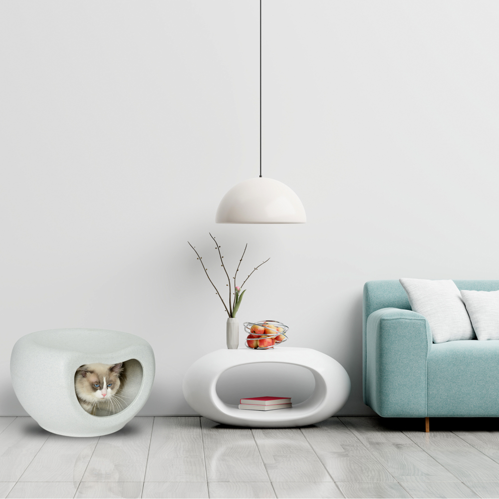 KE WOOW Casa cueva para gatos, perros y otras mascotas y asiento para niños. Casa 2 en 1 es casita y asiento, soporta hasta 50 kgs de peso. Tamaño mediano Color Gris Marmol