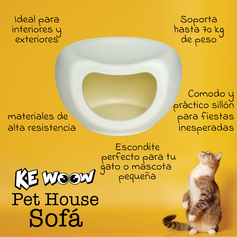 KE WOOW Casa cueva para gatos, perros y otras mascotas y asiento para niños. Casa 2 en 1 es casita y asiento, soporta hasta 50 kgs de peso. Tamaño mediano Color Blanco