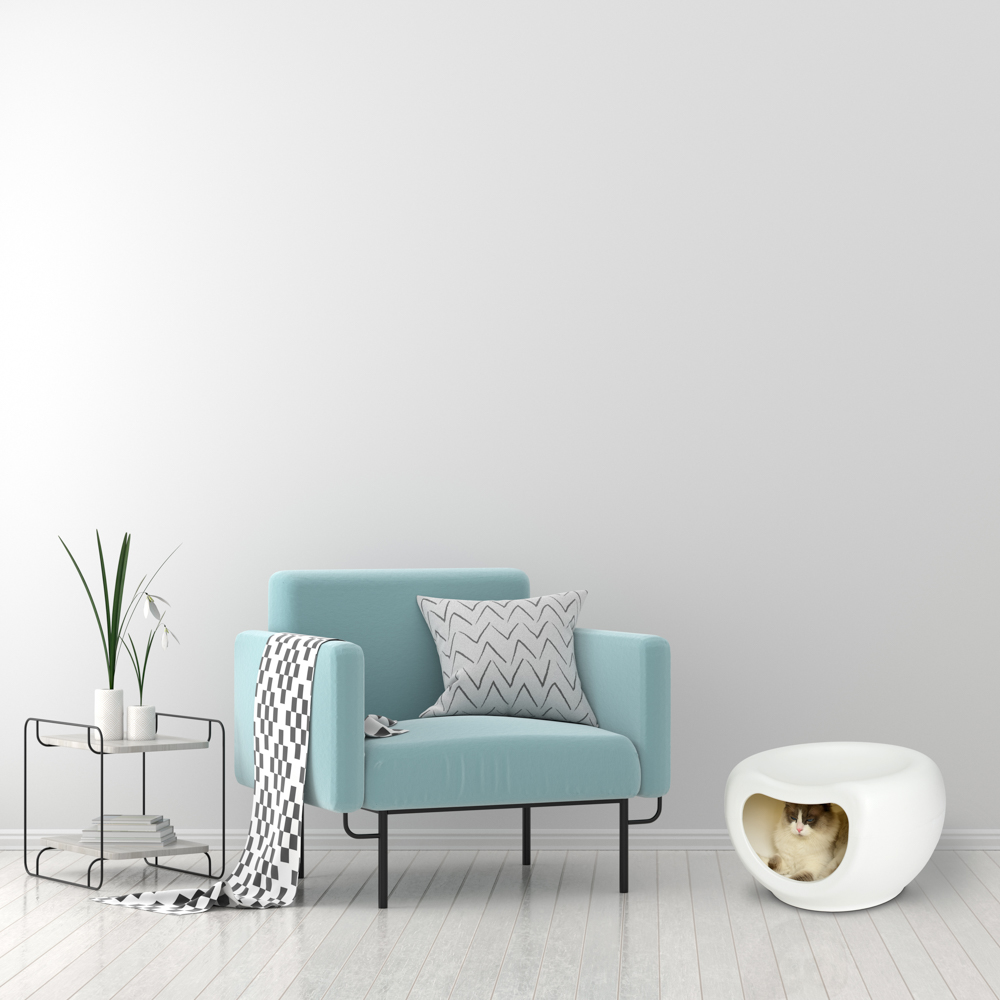 KE WOOW Casa cueva para gatos, perros y otras mascotas y asiento para niños. Casa 2 en 1 es casita y asiento, soporta hasta 50 kgs de peso. Tamaño mediano Color Blanco
