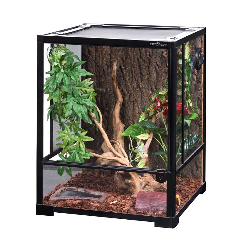 Reptizoo Terrario de Cristal para Reptiles de 121 Litros, 45 cm x 45 cm x 60 cm. Habitat con doble puerta frontal abatible, ventilación superior y lateral.