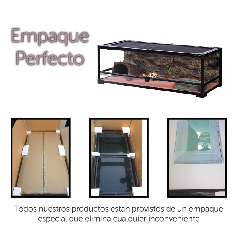 Reptizoo Terrario de Cristal para Reptiles de 121 Litros, 45 cm x 45 cm x 60 cm. Habitat con doble puerta frontal abatible, ventilación superior y lateral.