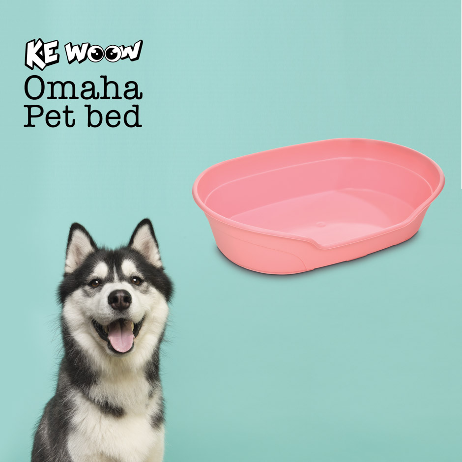 KE WOOW Cama para perros, gatos, conejos y mas, Camita de plástico con colchón incluido, Cama de fácil acceso, Dog bed. Tamaño Mediano Color Rosa