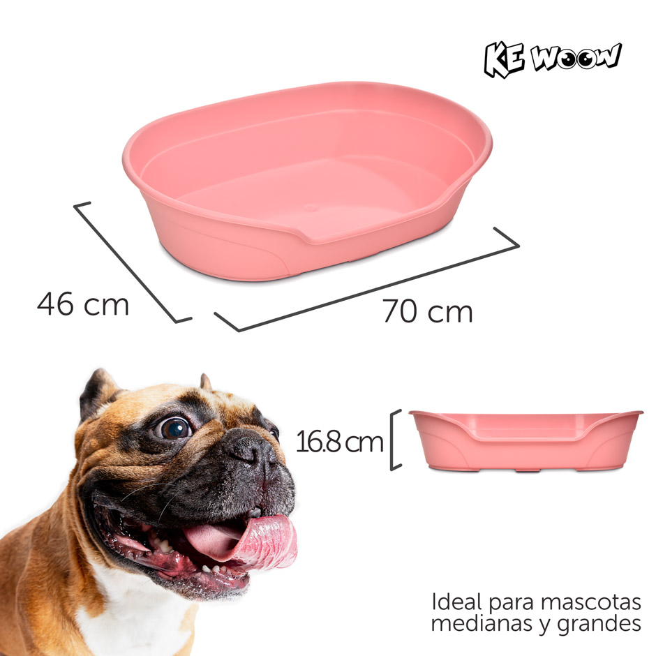 KE WOOW Cama para perros, gatos, conejos y mas, Camita de plástico con colchón incluido, Cama de fácil acceso, Dog bed. Tamaño Mediano Color Rosa