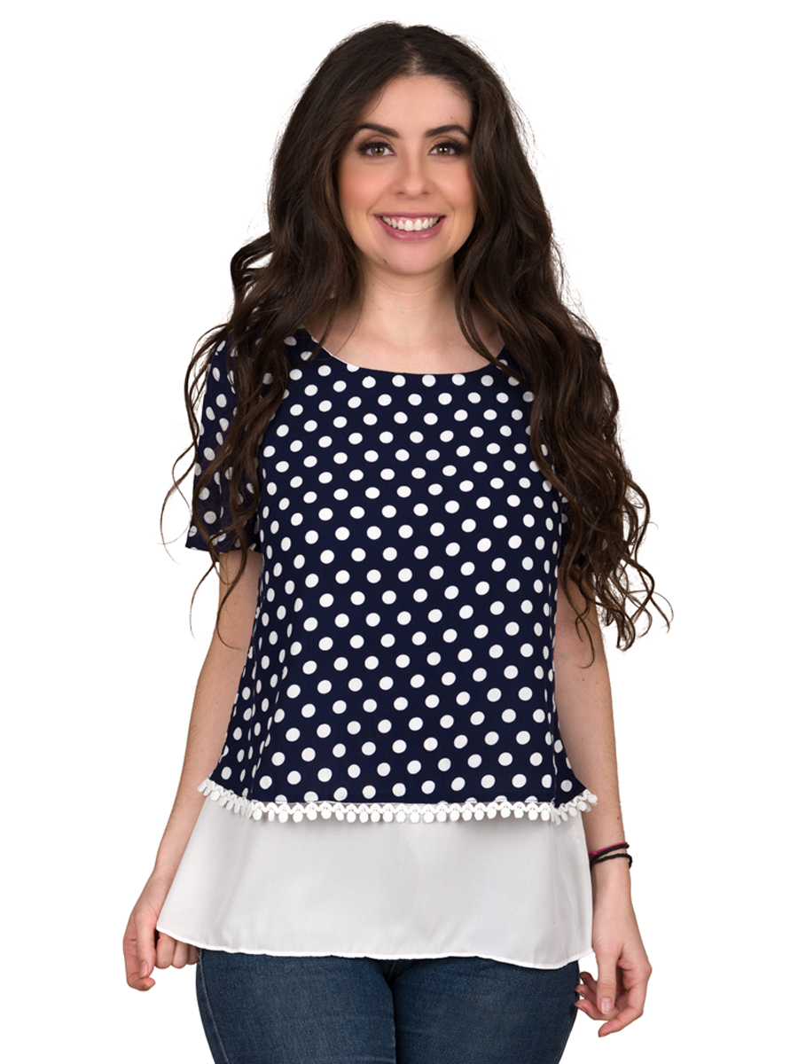 Blusa Moda Mujer Grabado Bolitas Detalle En Espalda V-8803