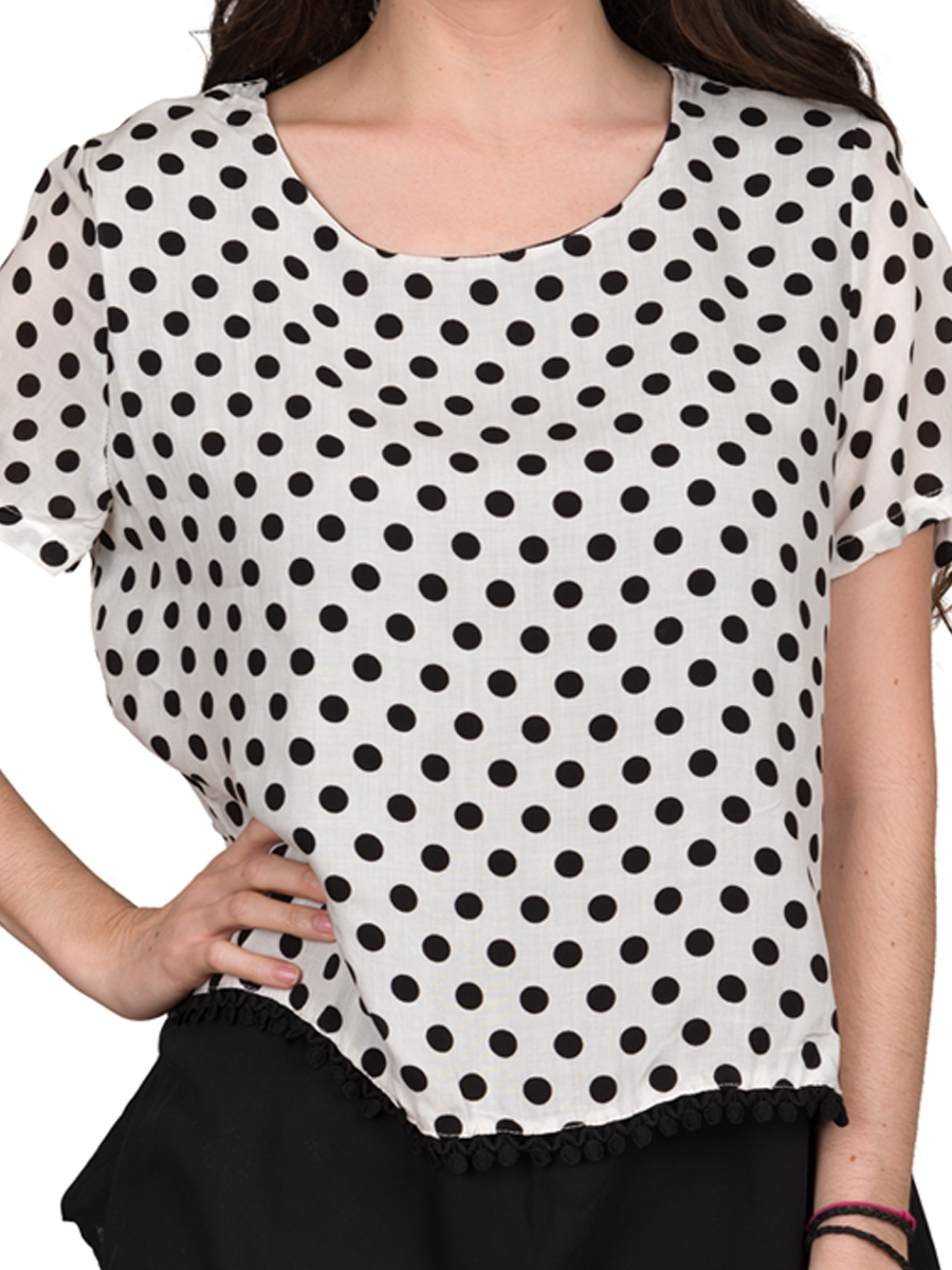 Blusa Moda Mujer Grabado Bolitas Detalle En Espalda V-8803