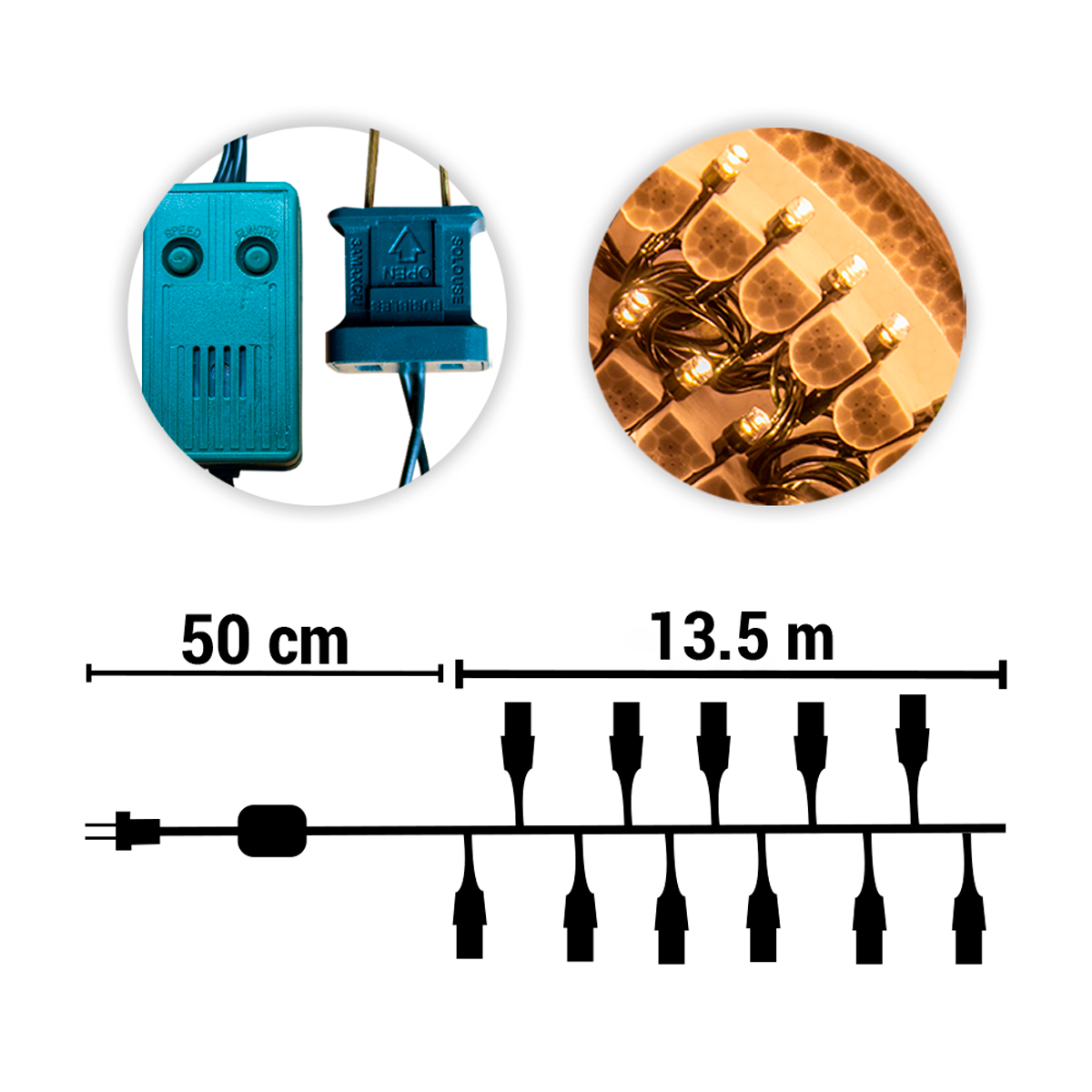 Serie de Luces Navideña 300 Led Musical Luz Calida 13.5 Mts