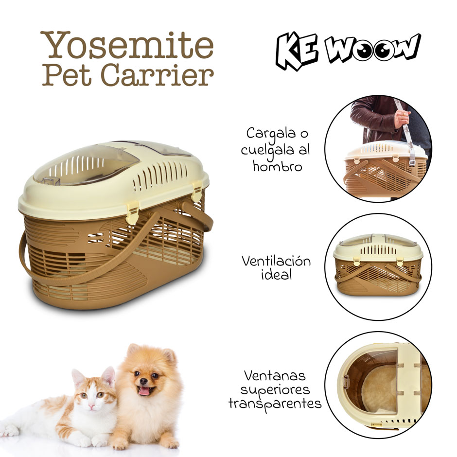KE WOOW YOSEMITE Pet Carrier, Transportadora tipo canasta para perros, gatos y otras mascotas. En el hombro o en la mano, Kennel. Tamaño chico Color Café