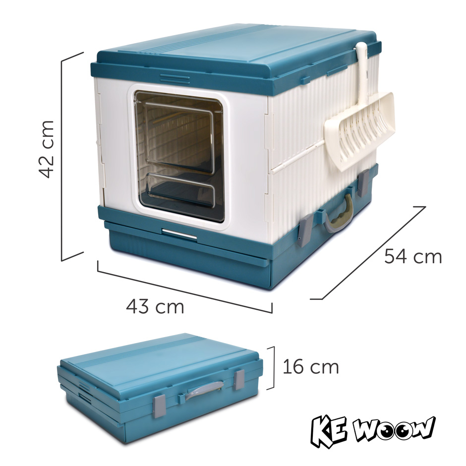 KE WOOW Arenero para gatos portátil. Caja de Arena para Gatos con Pala de Limpieza, Travel Cat Litter, Tamaño grande. Color Rosa y Azul