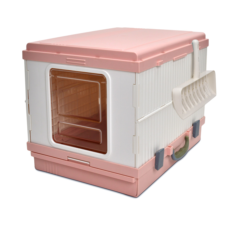 KE WOOW Arenero para gatos portátil. Caja de Arena para Gatos con Pala de Limpieza, Travel Cat Litter, Tamaño grande. Color Rosa y Azul