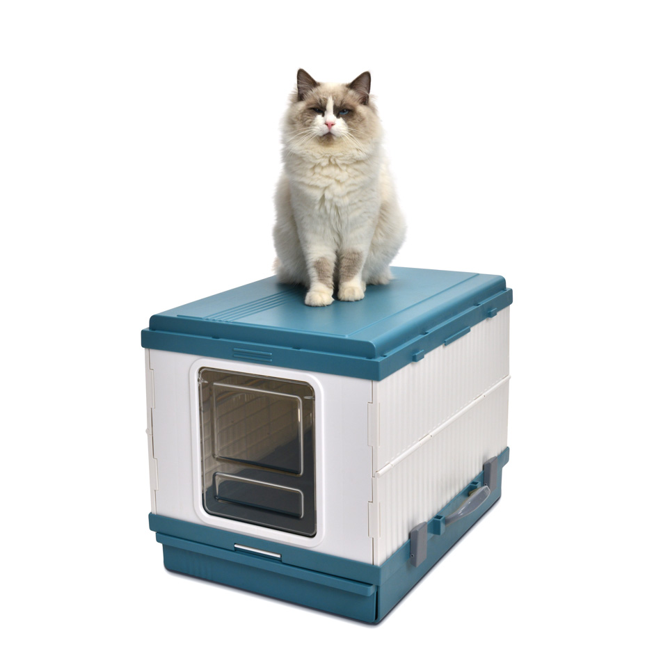 KE WOOW Arenero para gatos portátil. Caja de Arena para Gatos con Pala de Limpieza, Travel Cat Litter, Tamaño grande. Color Rosa y Azul