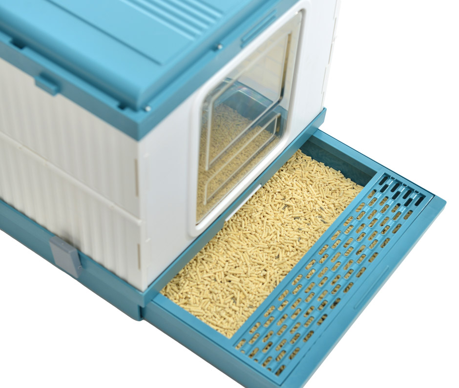 KE WOOW Arenero para gatos portátil. Caja de Arena para Gatos con Pala de Limpieza, Travel Cat Litter, Tamaño grande. Color Rosa y Azul