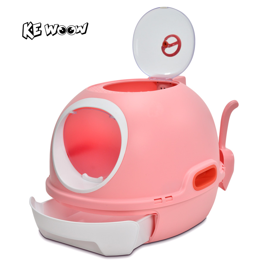 KE WOOW Arenero para gato con purificador de aire, autolimpiable. Caja de arena para gatos doble puerta. Inodoro para mininos, WC, Cat Litter, Grande, Color Rosa Y Azul