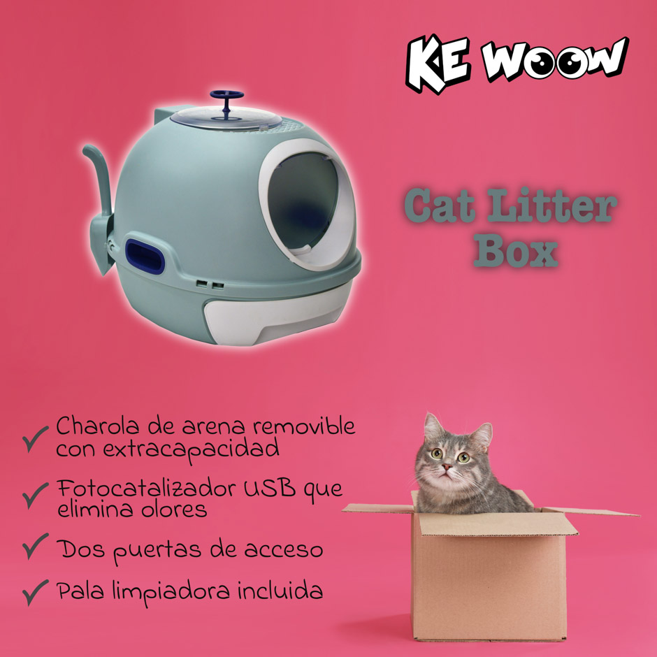KE WOOW Arenero para gato con purificador de aire, autolimpiable. Caja de arena para gatos doble puerta. Inodoro para mininos, WC, Cat Litter, Grande, Color Rosa Y Azul