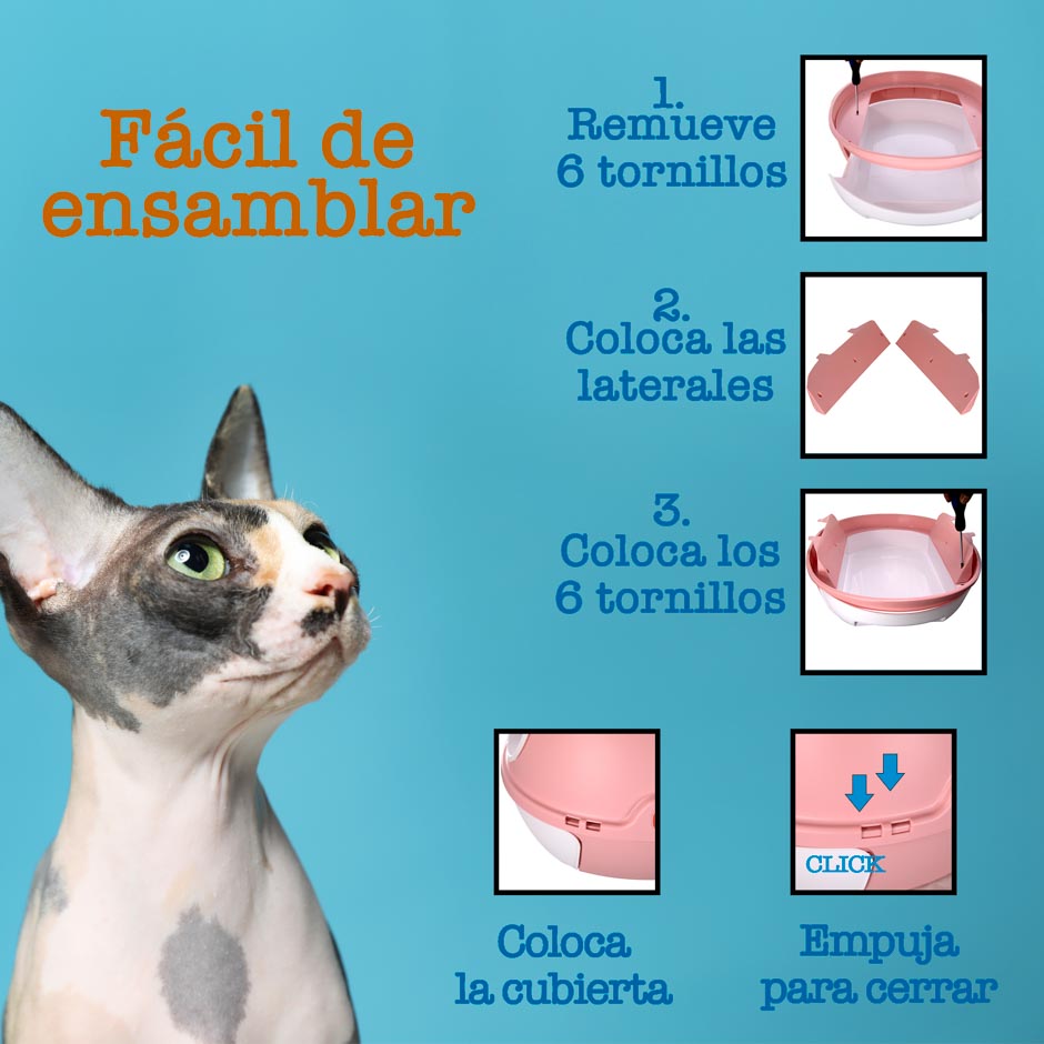KE WOOW Arenero para gato con purificador de aire, autolimpiable. Caja de arena para gatos doble puerta. Inodoro para mininos, WC, Cat Litter, Grande, Color Rosa Y Azul