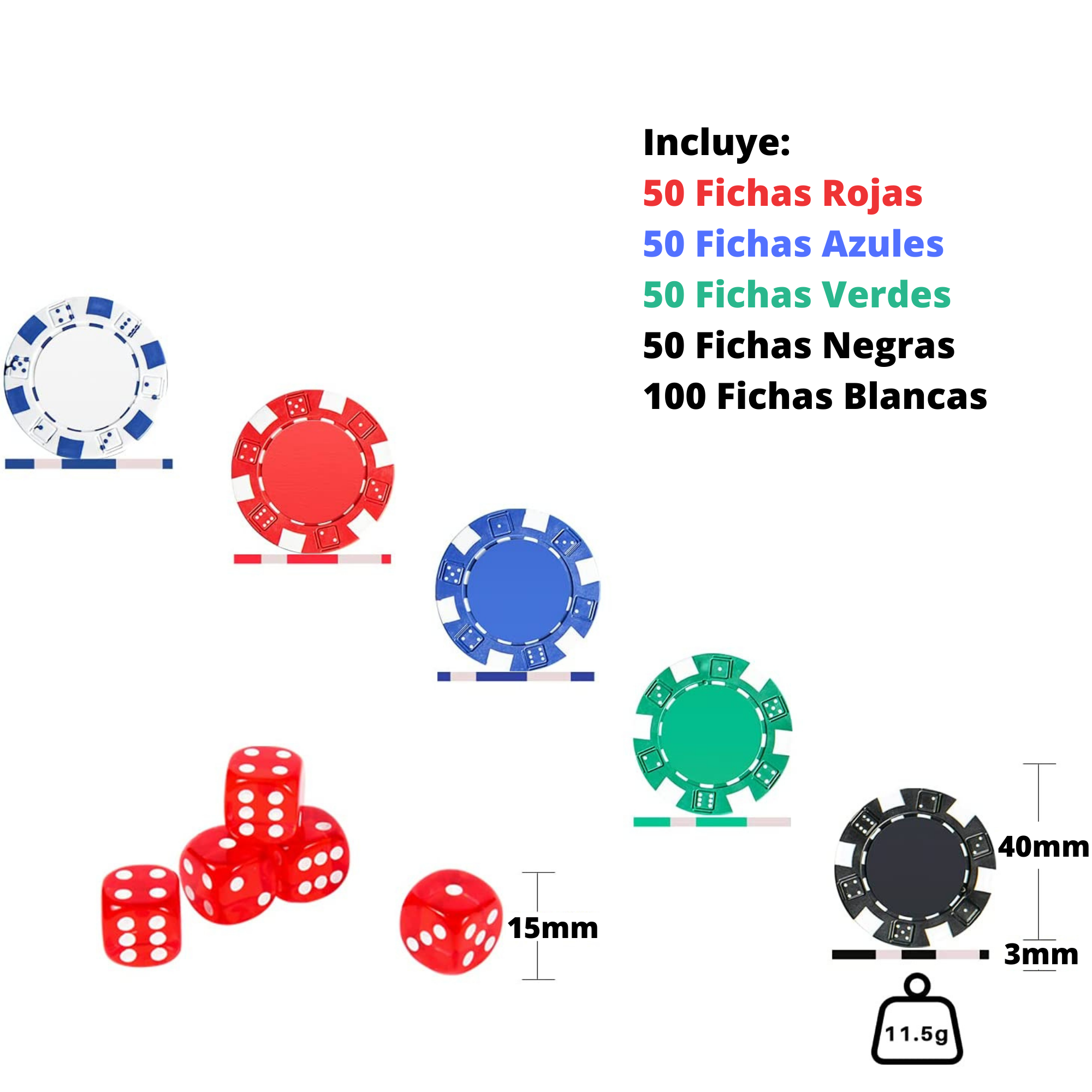 Juego 300 Fichas De Poker 2 Barajas Cartas Dados Con Maletin
