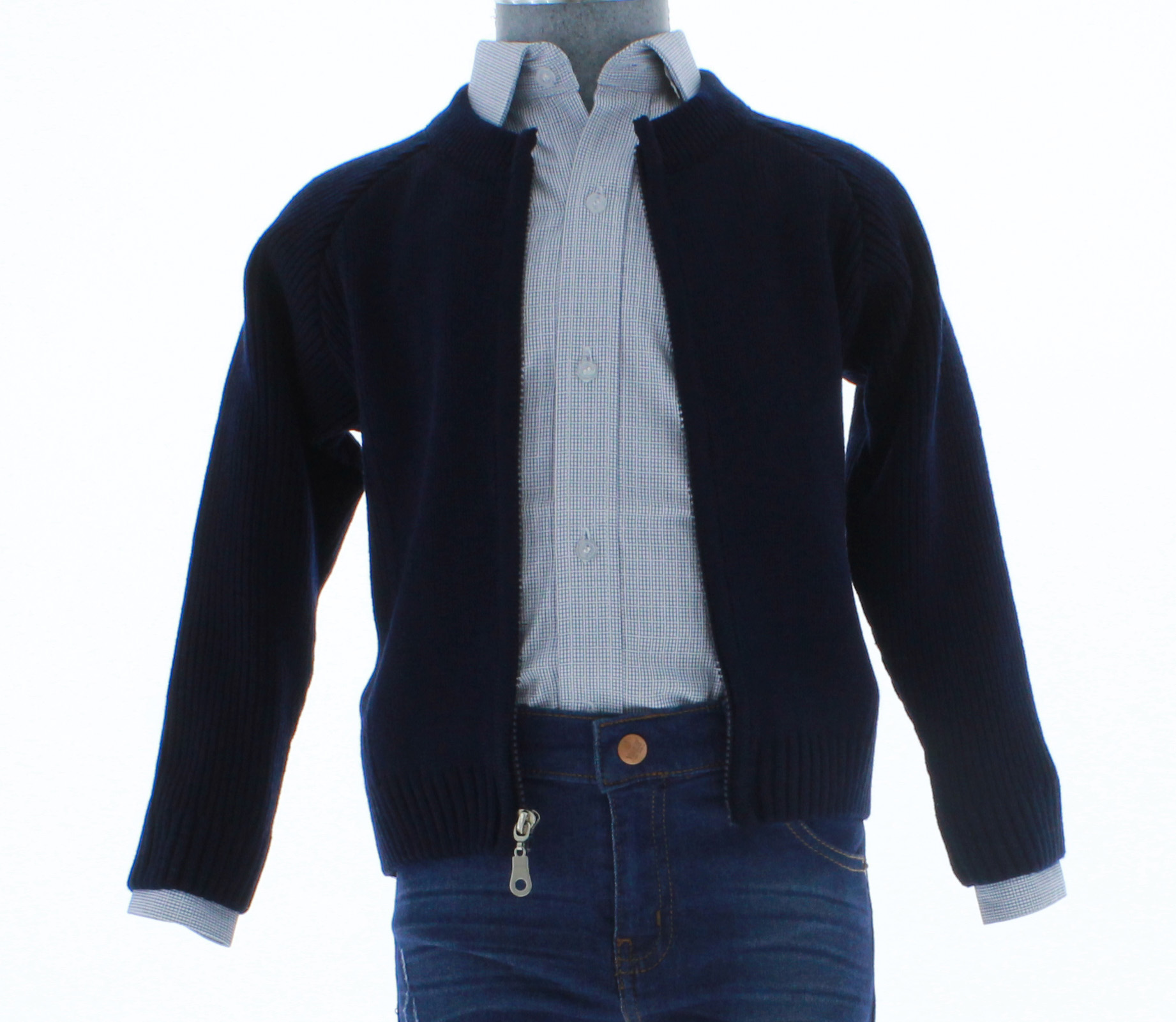 Sueter Niño Tejido Azul Marino Cierre Completo 2383 1 a 16 Años.
