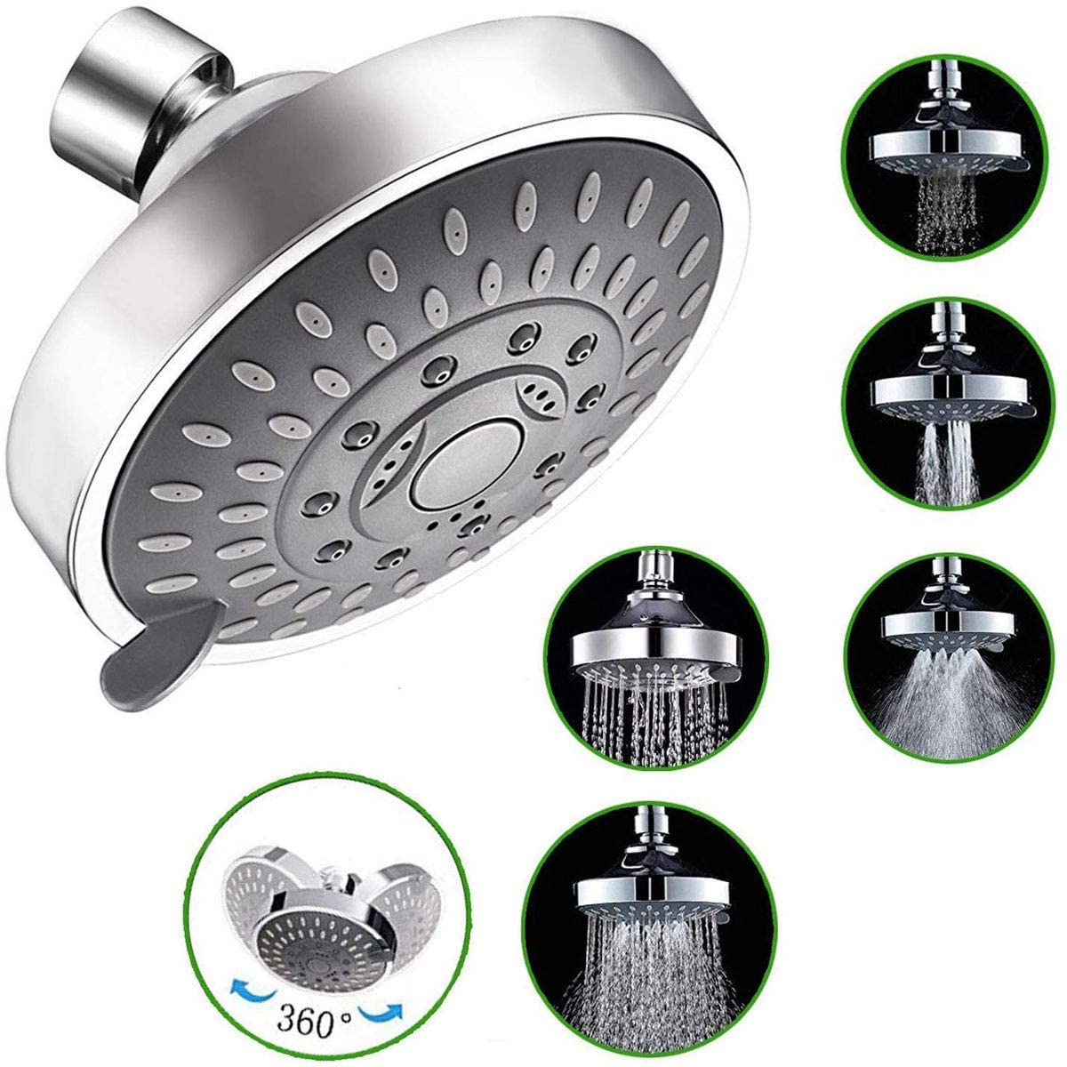 Cabezal de Regadera tipo Lluvia con 5 Patrones de Pulverización