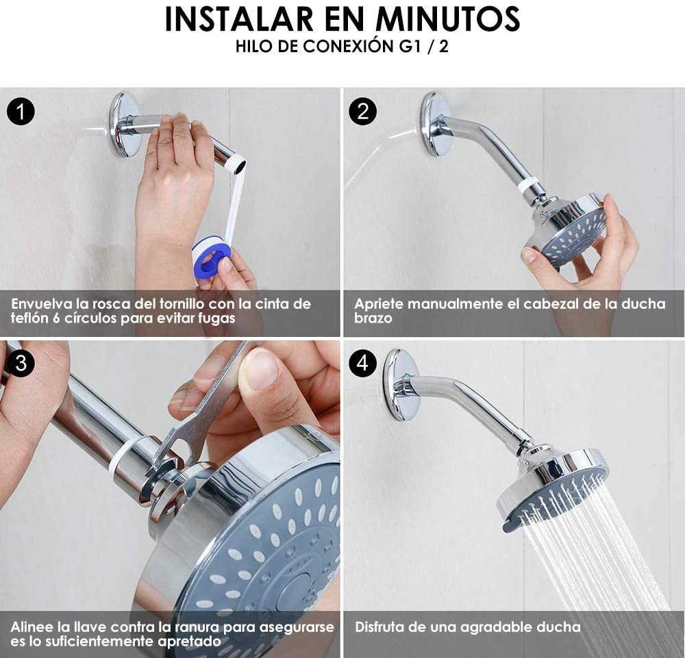 Cabezal de Regadera tipo Lluvia con 5 Patrones de Pulverización