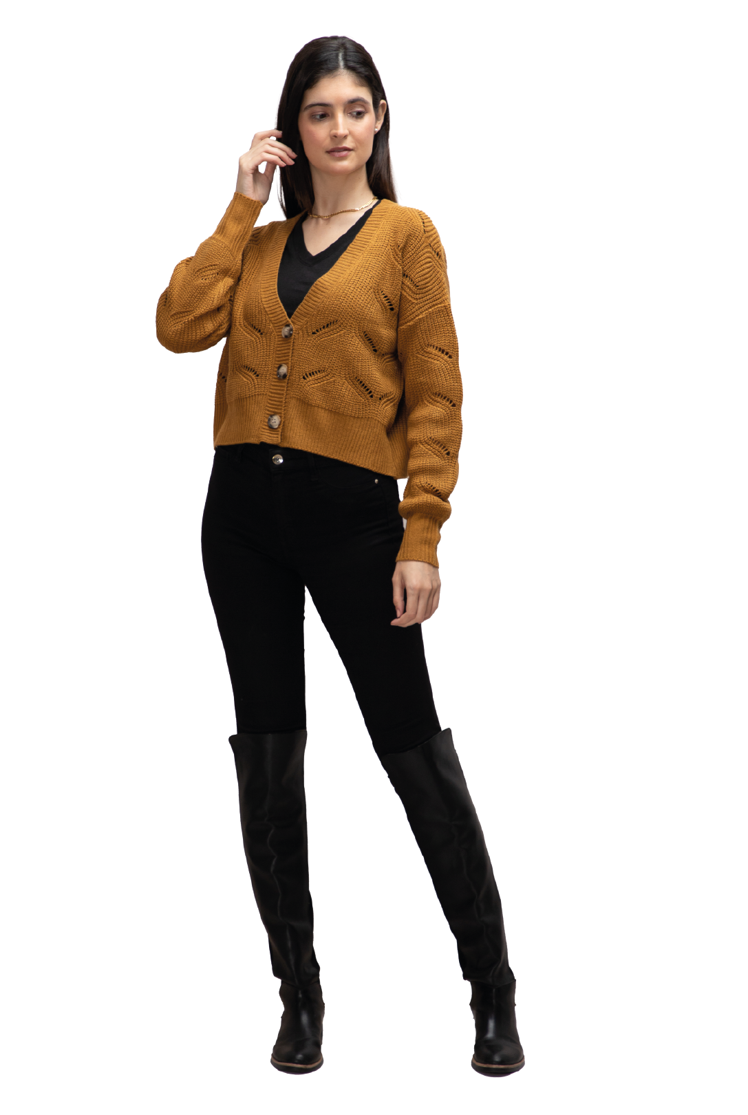 Suéter Abierto con Botones y Cuello V para Dama Generra 125805