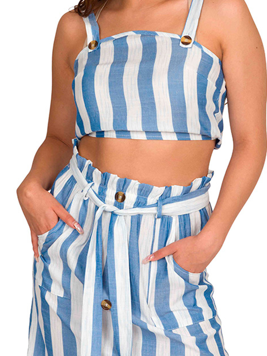 Conjunto Rayas Falda Blusa Tirantes Botones Cordones V-k117