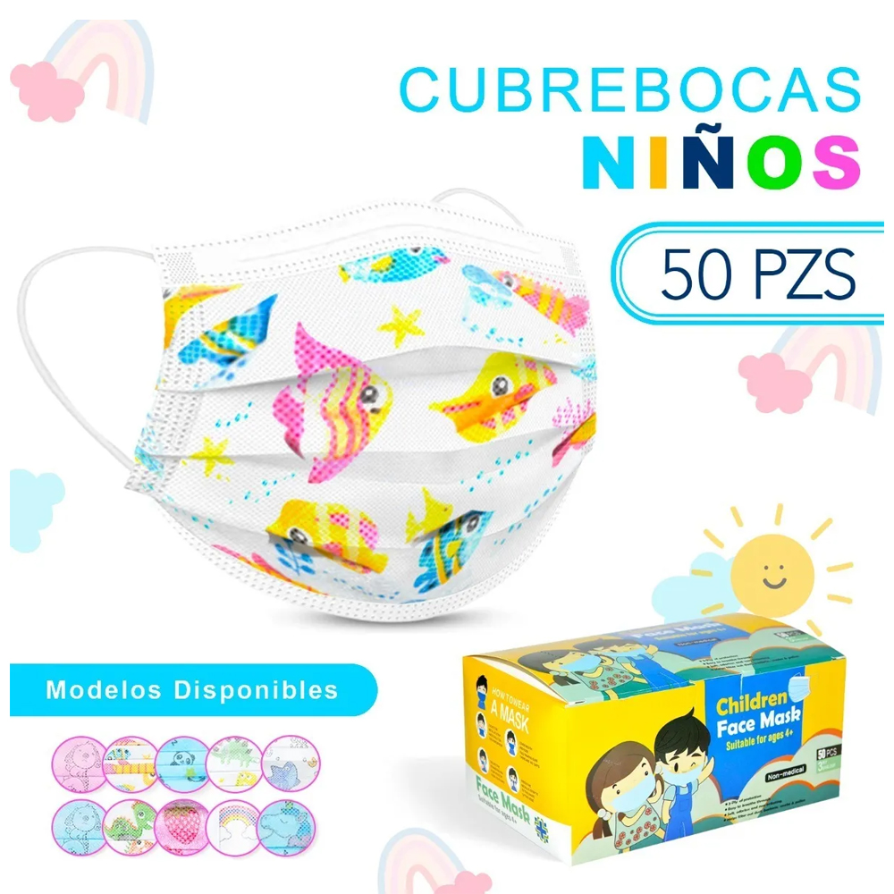 Tapabocas Niños 50 Cubrebocas Infantil Tricapa Termosellado