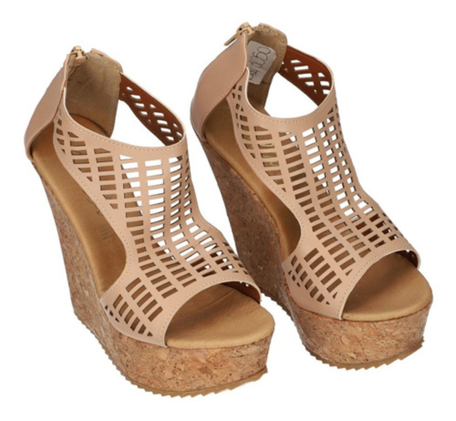 Sandalia Zapatilla Tacon Plataforma Dama Mujer Prunella Modelo 3050 Beige talla 24