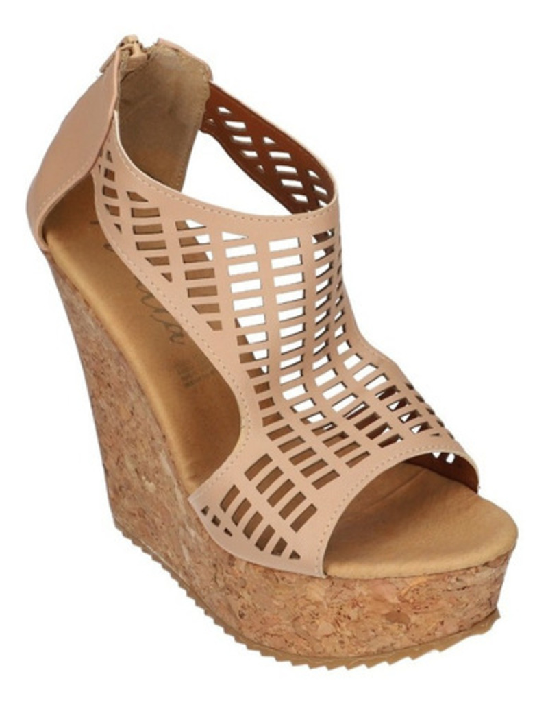 Sandalia Zapatilla Tacon Plataforma Dama Mujer Prunella Modelo 3050 Beige talla 24