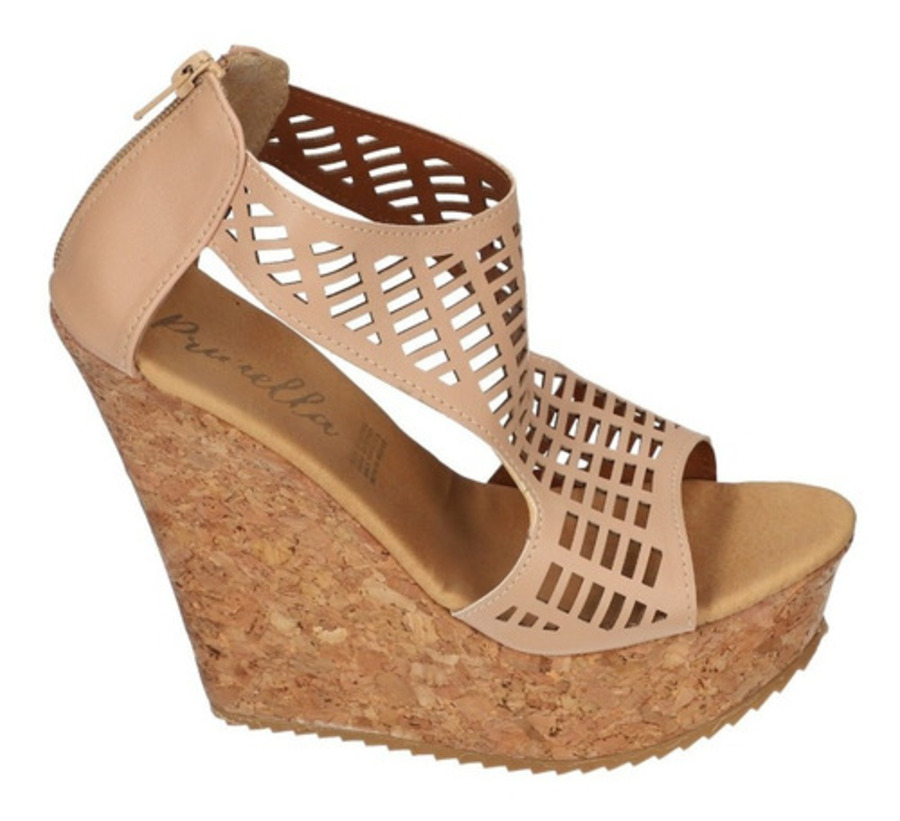 Sandalia Zapatilla Tacon Plataforma Dama Mujer Prunella Modelo 3050 Beige talla 24