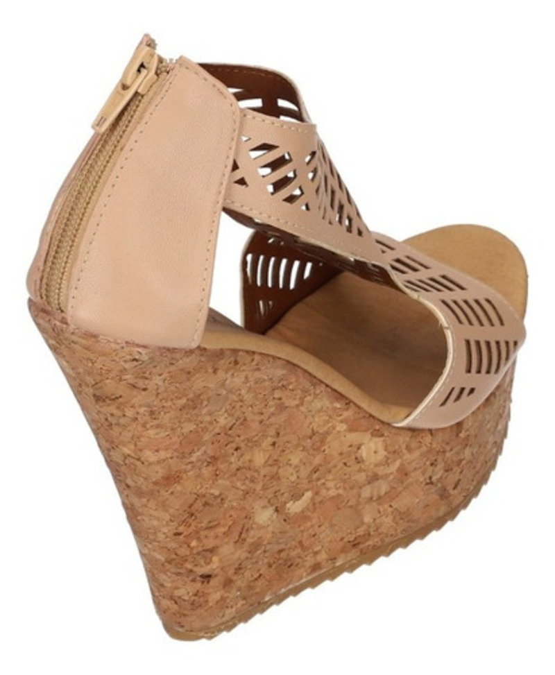 Sandalia Zapatilla Tacon Plataforma Dama Mujer Prunella Modelo 3050 Beige talla 24
