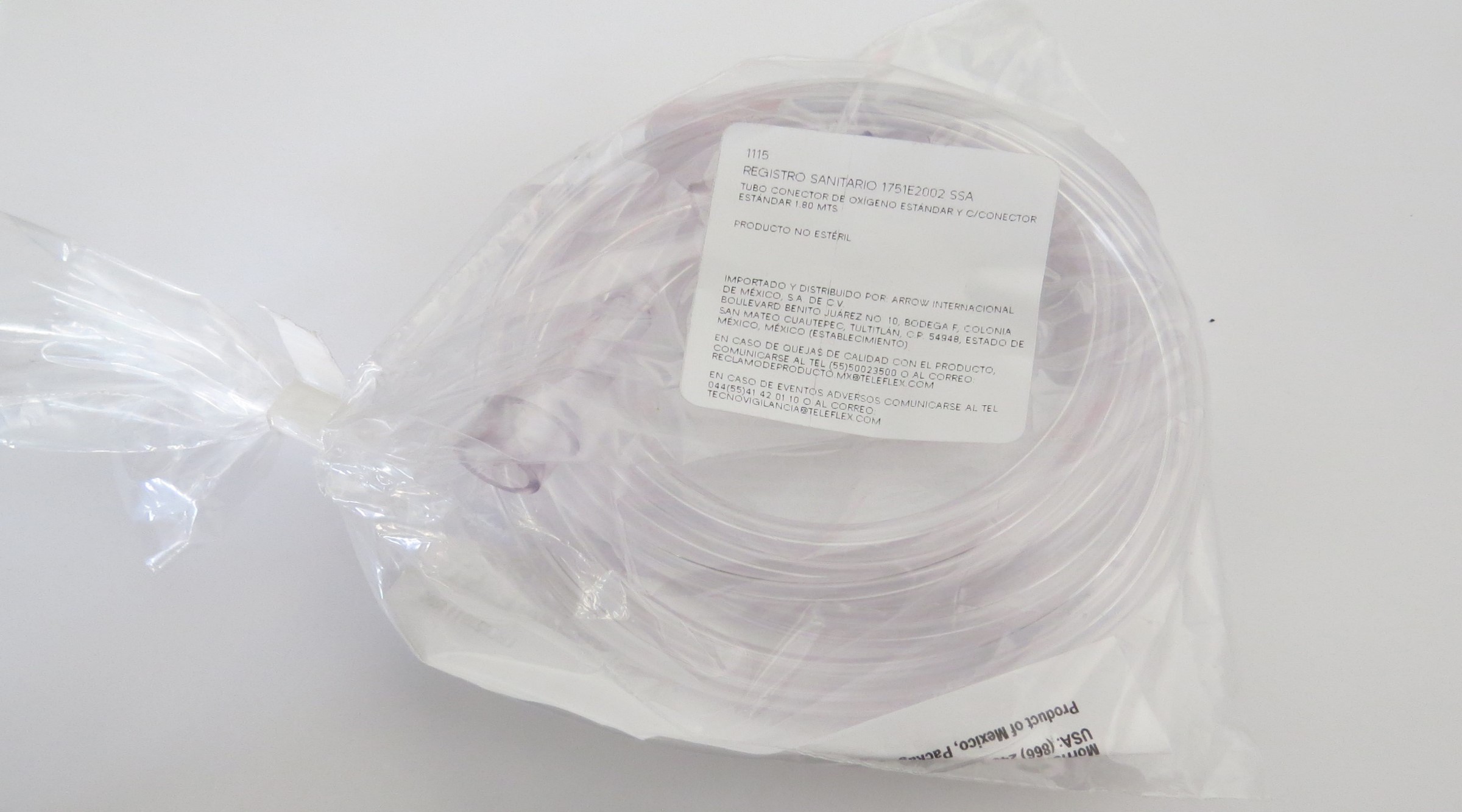 Tubo de Extensión para Cánula Nasal Estándar y c/conector Estándar 1.80m