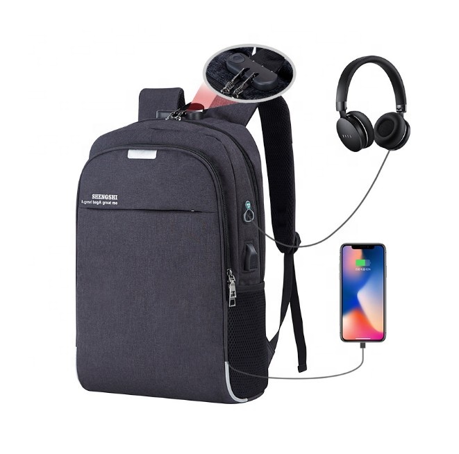 Mochila Antirrobo con puestos USB para carga y audífonos, impermeable resistente al agua, Compartimento para Laptop de 15.6 pulgadas