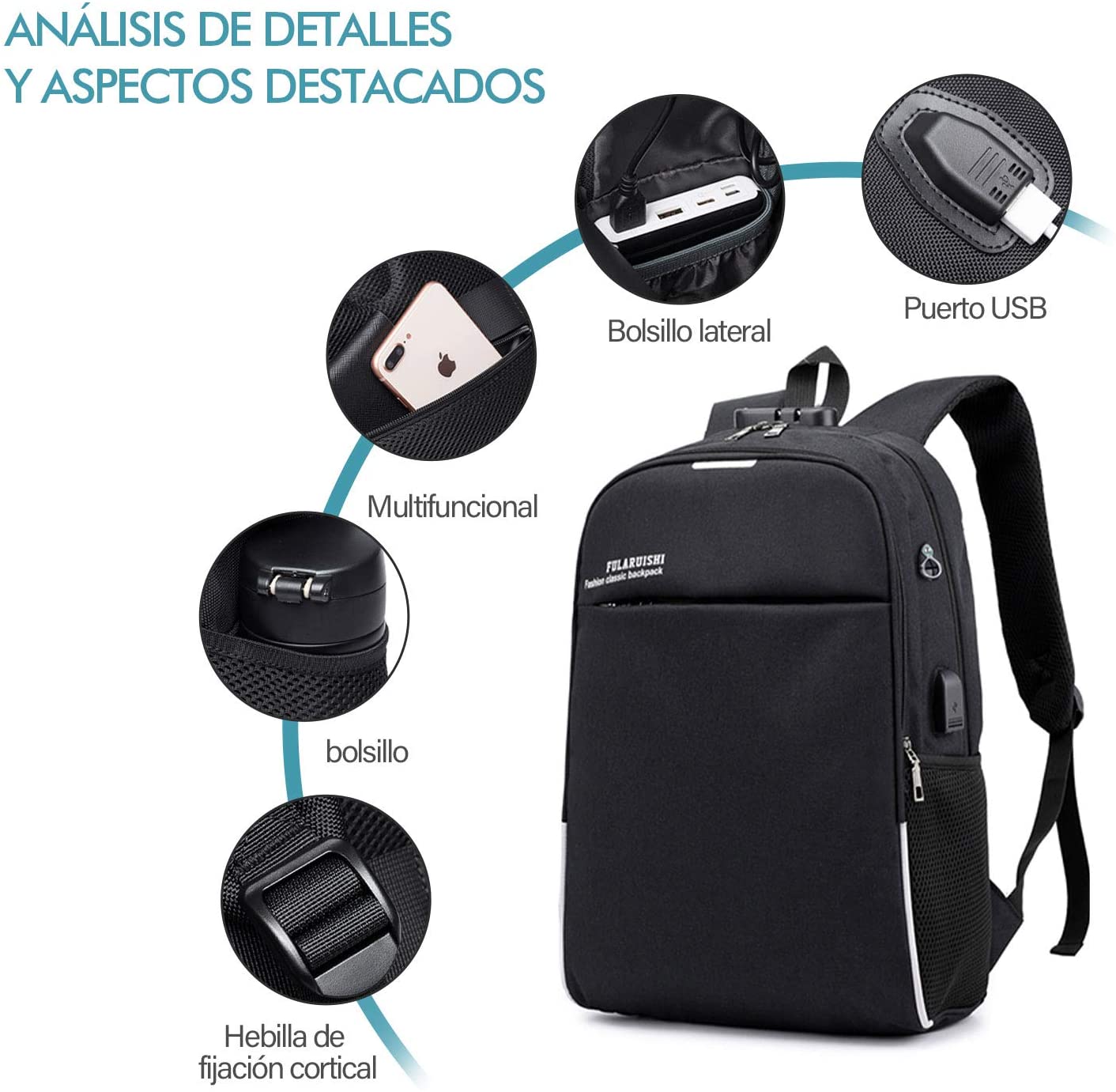 Mochila Antirrobo con puestos USB para carga y audífonos, impermeable resistente al agua, Compartimento para Laptop de 15.6 pulgadas