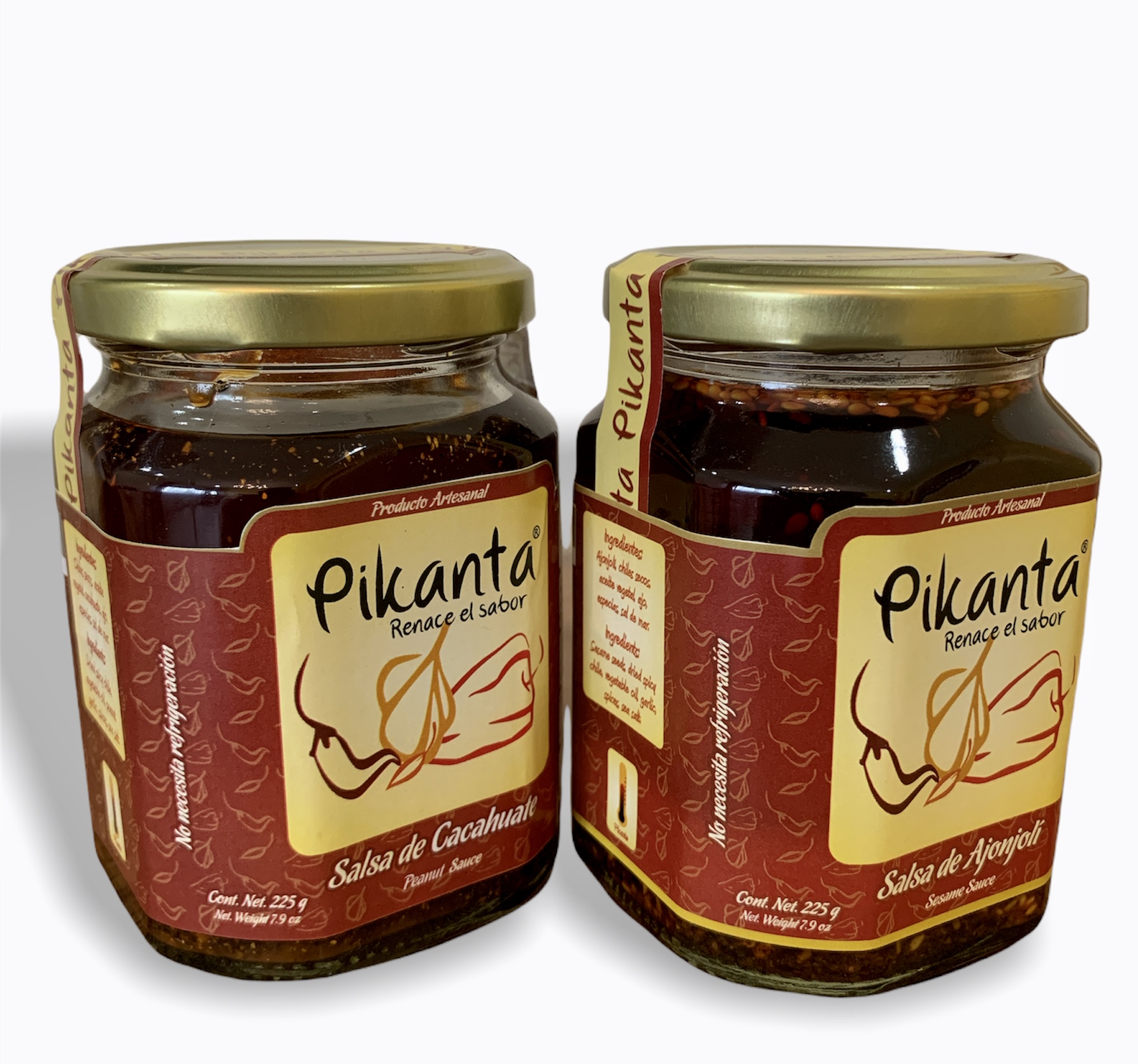 SALSA PIKANTA GOURMET ARTESANAL DE CACAHUATE Y AJONJOLI FRASCOS DE 250 GR