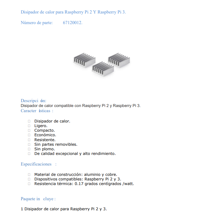 DISIPADOR DE CALOR PARA RASPBERRY PI 2/3
