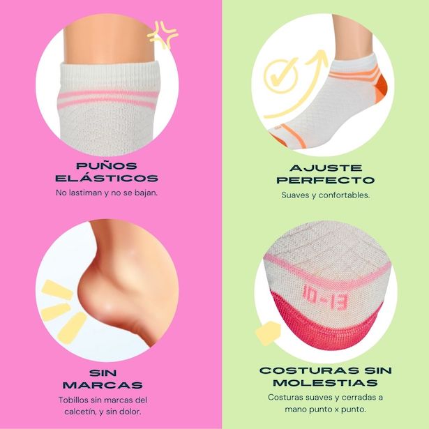 Specialized Socks Calcetines niña, Algodón premium, Frescos, Resistentes, Suaves, SIN malos olores, 6 Pares