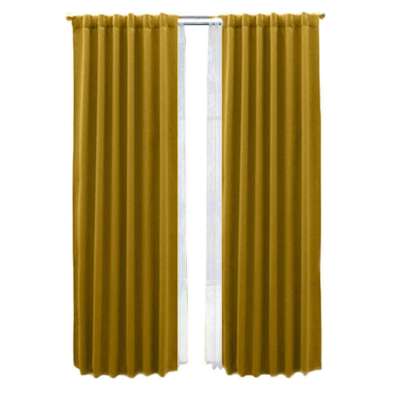 Set De Cortinas Para Sala | Cortinas Blackout Mostaza + Traslúcidas