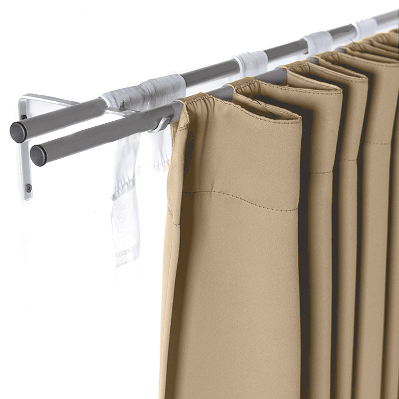 Set De Cortinas Para Sala | Cortinas Blackout Beige + Traslúcidas + Cortinero