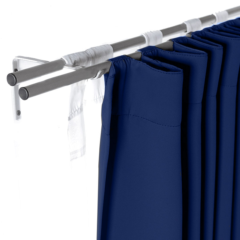 Set De Cortinas Para Sala | Cortinas Blackout Azules + Traslúcidas + Cortinero